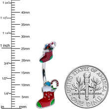 Load image into Gallery viewer, Merry Christmas Stockings Red Green Double Mount Belly Ring
