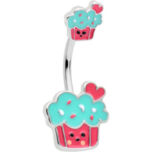 Load image into Gallery viewer, Sydney Belle Girlfriend Collection Sweet Happy Cupcake Pink Blue Double Mount Belly Ring
