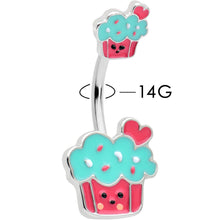 Load image into Gallery viewer, Sydney Belle Girlfriend Collection Sweet Happy Cupcake Pink Blue Double Mount Belly Ring
