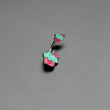 Load image into Gallery viewer, Sydney Belle Girlfriend Collection Sweet Happy Cupcake Pink Blue Double Mount Belly Ring

