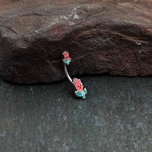 Load image into Gallery viewer, Sweet Happy Rose Flower Double Mount Belly Ring

