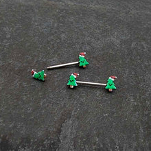 Load image into Gallery viewer, 14G 9/16 Happy Christmas Tree Hat Barbell Nipple Ring Set
