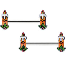 Load image into Gallery viewer, 14G 9/16 Sweet Holiday Christmas Candle Barbell Nipple Ring Set
