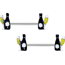 Load image into Gallery viewer, 14G 9/16 Champagne Bottle Flute Yellow Barbell Nipple Ring Set
