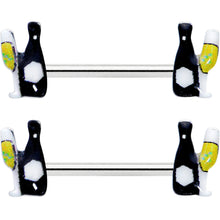 Load image into Gallery viewer, 14G 9/16 Champagne Bottle Flute Yellow Barbell Nipple Ring Set
