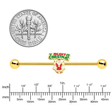 Load image into Gallery viewer, 14G Gold Hue Merry Christmas Santa Inlaid Industrial Barbell 38mm
