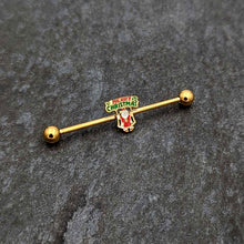 Load image into Gallery viewer, 14G Gold Hue Merry Christmas Santa Inlaid Industrial Barbell 38mm
