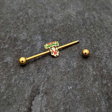 Load image into Gallery viewer, 14G Gold Hue Merry Christmas Santa Inlaid Industrial Barbell 38mm
