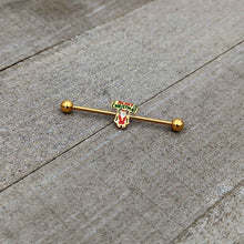 Load image into Gallery viewer, 14G Gold Hue Merry Christmas Santa Inlaid Industrial Barbell 38mm
