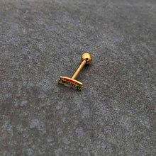 Load image into Gallery viewer, Gold Tone Merry Christmas Inlaid Red Green Barbell Tongue Ring
