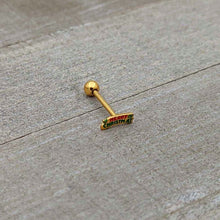 Load image into Gallery viewer, Gold Tone Merry Christmas Inlaid Red Green Barbell Tongue Ring

