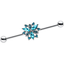 Load image into Gallery viewer, 14G Blue CZ Gem Ornate Snowflake Industrial Barbell 38mm
