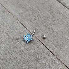 Load image into Gallery viewer, 16G 5/16 Blue CZ Gem Snowflake Blues Curved Eyebrow Ring
