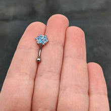 Load image into Gallery viewer, 16G 5/16 Blue CZ Gem Snowflake Blues Curved Eyebrow Ring
