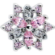 Load image into Gallery viewer, 20G 7mm Pink Clear CZ Gem Snowflake L Shape Nose Ring
