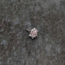 Load image into Gallery viewer, 20G 7mm Pink Clear CZ Gem Snowflake L Shape Nose Ring
