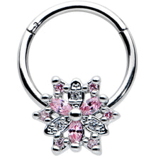 将图片加载到图库查看器，16G 3/8 Clear Pink CZ Gem Snowflake Hinged Circular Ring
