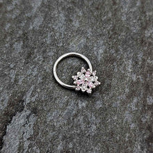 将图片加载到图库查看器，16G 3/8 Clear Pink CZ Gem Snowflake Hinged Circular Ring
