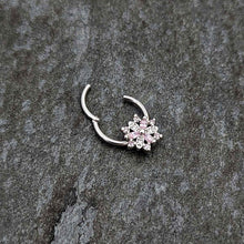 将图片加载到图库查看器，16G 3/8 Clear Pink CZ Gem Snowflake Hinged Circular Ring
