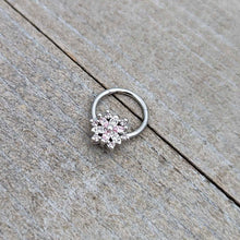 将图片加载到图库查看器，16G 3/8 Clear Pink CZ Gem Snowflake Hinged Circular Ring
