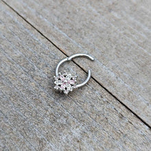 将图片加载到图库查看器，16G 3/8 Clear Pink CZ Gem Snowflake Hinged Circular Ring
