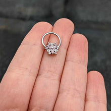 将图片加载到图库查看器，16G 3/8 Clear Pink CZ Gem Snowflake Hinged Circular Ring
