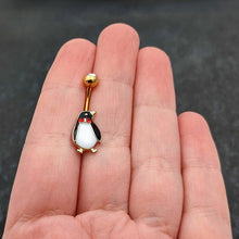 Load image into Gallery viewer, Clear Red Gem Gold Tone Bow Tie Penguin Holiday Belly Ring
