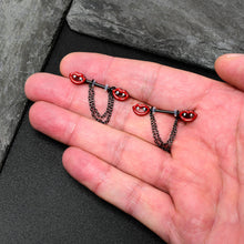 Load image into Gallery viewer, 14G 11/16 Black Vampire Fangs Chain Dangle Nipple Ring Set
