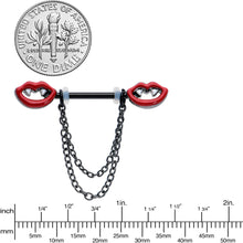Load image into Gallery viewer, 14G 11/16 Black Vampire Fangs Chain Dangle Nipple Ring Set
