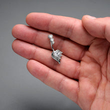 将图片加载到图库查看器，Clear CZ Gem Triple Drop Flare Heart Valentine Double Mount Belly Ring
