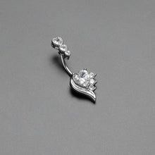 将图片加载到图库查看器，Clear CZ Gem Triple Drop Flare Heart Valentine Double Mount Belly Ring
