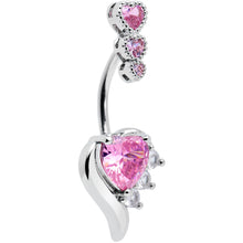 Load image into Gallery viewer, Pink CZ Gem Triple Drop Flare Heart Valentine Double Mount Belly Ring

