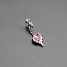 Load image into Gallery viewer, Pink CZ Gem Triple Drop Flare Heart Valentine Double Mount Belly Ring
