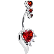 Load image into Gallery viewer, Red CZ Gem Triple Drop Flare Heart Valentine Double Mount Belly Ring
