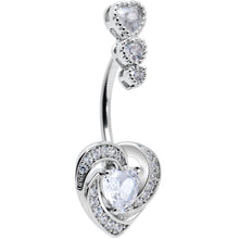 Load image into Gallery viewer, Clear CZ Gem Triple Drop Swirl Heart Valentine Double Mount Belly Ring
