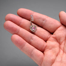 Load image into Gallery viewer, Pink CZ Gem Triple Drop Swirl Heart Valentine Double Mount Belly Ring
