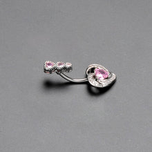 Load image into Gallery viewer, Pink CZ Gem Triple Drop Swirl Heart Valentine Double Mount Belly Ring
