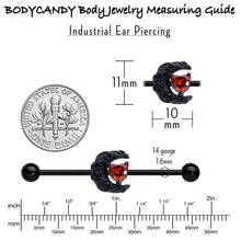 Load image into Gallery viewer, 14G Red CZ Gem Black Scroll Moon Heart Industrial Barbell 38mm
