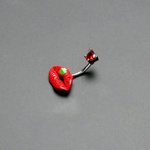 Load image into Gallery viewer, Red CZ Gem Lucky Lips St Patrick's Double Mount Belly Ring
