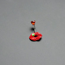 Load image into Gallery viewer, Red CZ Gem Lucky Lips St Patrick's Double Mount Belly Ring
