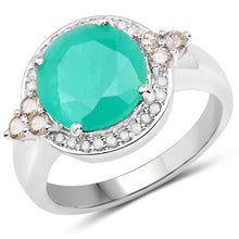 Load image into Gallery viewer, 3.51 Carat Genuine Emerald, Champagne Diamond and White Diamond .925 Sterling Silver Ring
