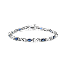 将图片加载到图库查看器，10K White Gold 5x4mm Oval Sapphire Gemstone and 1/10 Cttw Diamond Prong Set "X" Link Bracelet - Size 7" (H-I Color, SI1-SI2 Clarity)
