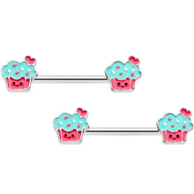 Load image into Gallery viewer, 14G 9/16 Sweet Happy Cupcake Barbell Nipple Ring Set
