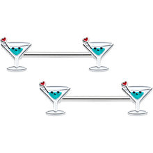 Load image into Gallery viewer, 14G 9/16 Sweet Martini Glass Heart Barbell Nipple Ring Set
