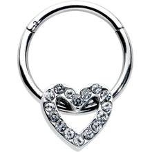 Load image into Gallery viewer, 16G 3/8 Clear Gem Open Heart Valentine Hinged Segment Ring
