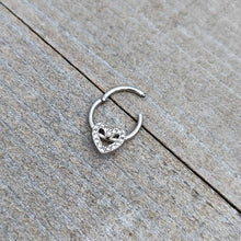 Load image into Gallery viewer, 16G 3/8 Clear Gem Open Heart Valentine Hinged Segment Ring
