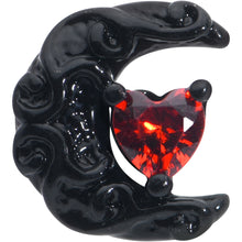Load image into Gallery viewer, 16G 1/4 Red CZ Gem Black Scroll Moon Heart Cartilage Tragus Earring
