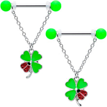 Load image into Gallery viewer, 14G 11/16 Ladybug Shamrock UV Glow Chain Dangle Nipple Ring Set
