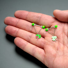 Load image into Gallery viewer, 14G 11/16 Ladybug Shamrock UV Glow Chain Dangle Nipple Ring Set
