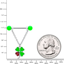Load image into Gallery viewer, 14G 11/16 Ladybug Shamrock UV Glow Chain Dangle Nipple Ring Set
